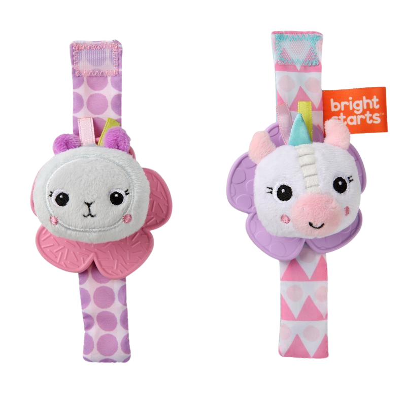 BRIGHT STARTS Chrastítko s kousátkem na ruku jednorožec/lama 0m+ 2 ks