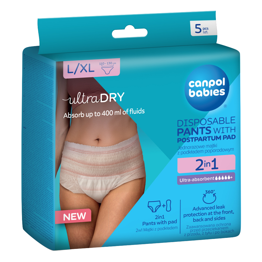 CANPOL BABIES Jednorázové poporodní kalhotky s vložkou 2v1 L/XL 5 ks