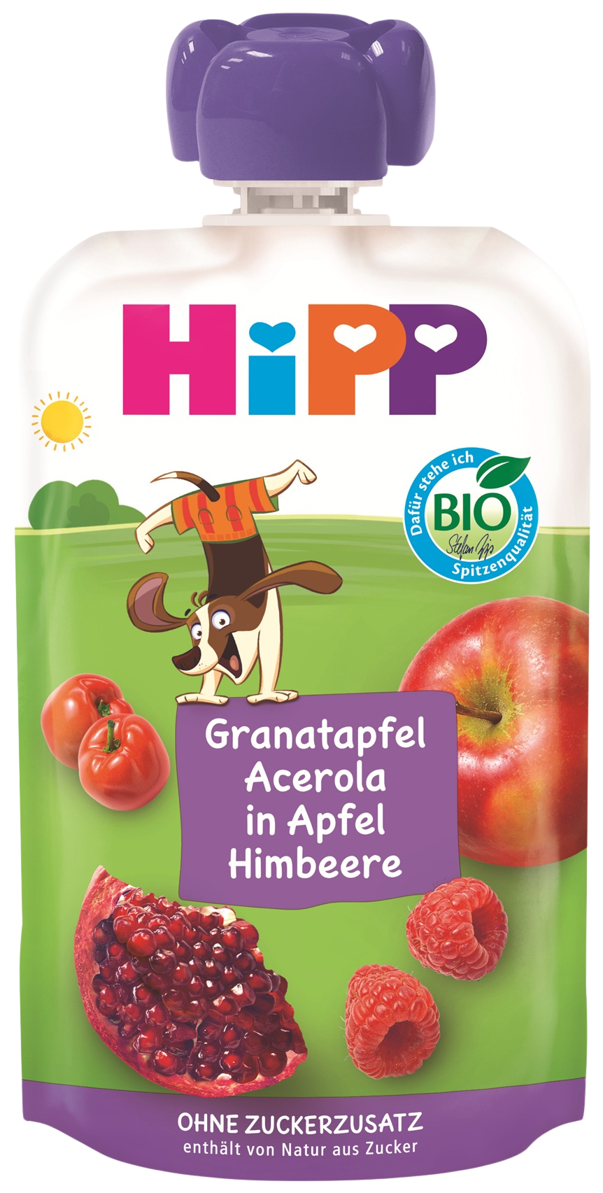 HiPP BIO Hippis 100% ovoce Jablko-Maliny-Granátové jablko-Acerola 100 g