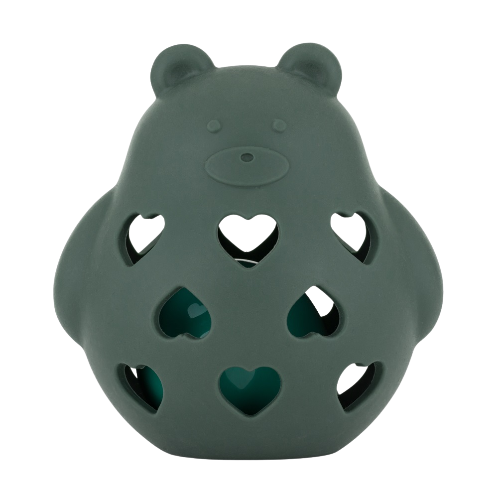 Fotografie PETITE&MARS Hračka silikonová s chrastítkem Bear Basil Misty Green 0m+