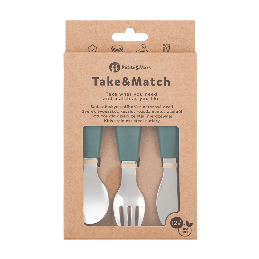 PETITE&MARS Sada příborů s nerezové oceli Take&Match Misty Green 12m+