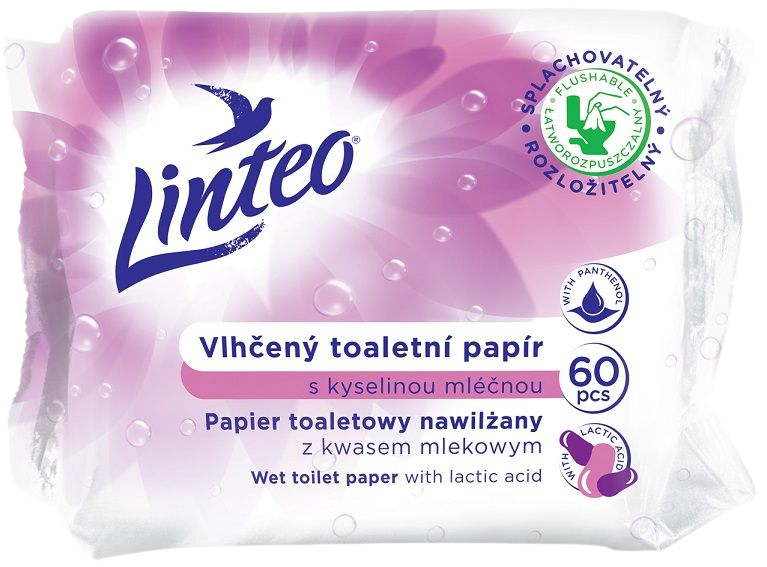 LINTEO Zvlhčený toaletný papier s kyselinou mliečnou. 60 ks