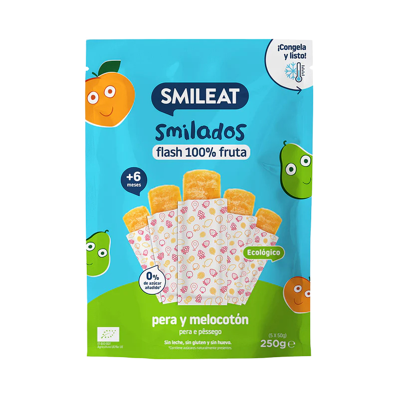 Smileat BIO 100% ovocné zmrzlinky k zamražení hruška a broskev 6M+ 5x5 g