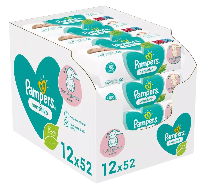 Pampers Wipes Sensitive Vlhčené utierky BOX, 12 x 52 ks