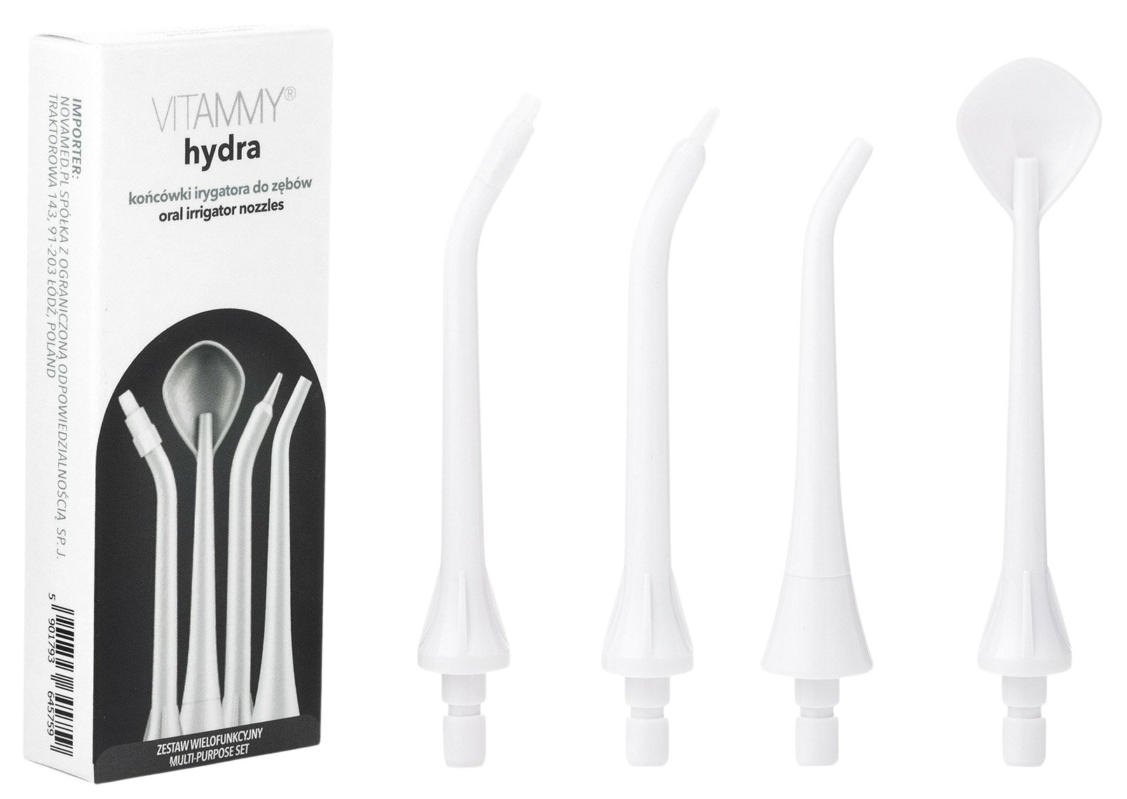 VITAMMY Hydra Sada multifunkčných náhradných násad na zubnú sprchu, biela 4 ks