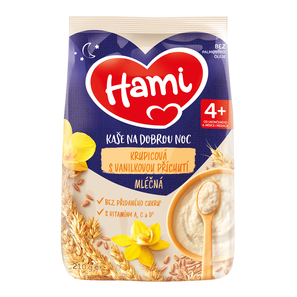 HAMI Kaša mliečna krupicová s vanilkovou príchuťou na dobrú noc 210 g