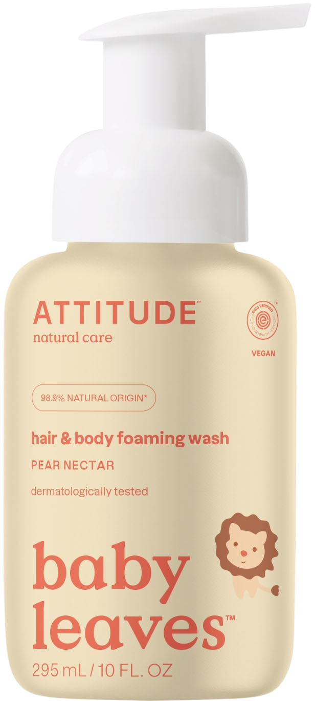 ATTITUDE Baby leaves Detská umývacia pena 2 v 1 s vôňou hruškovej šťavy 295 ml