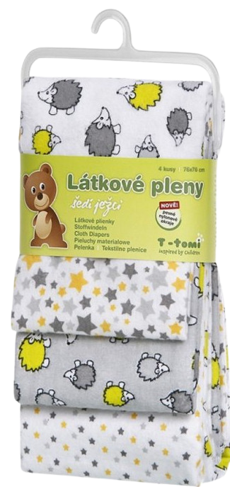 T-TOMI Látkové plienky, šedí ježkovia 76x76cm 4 ks