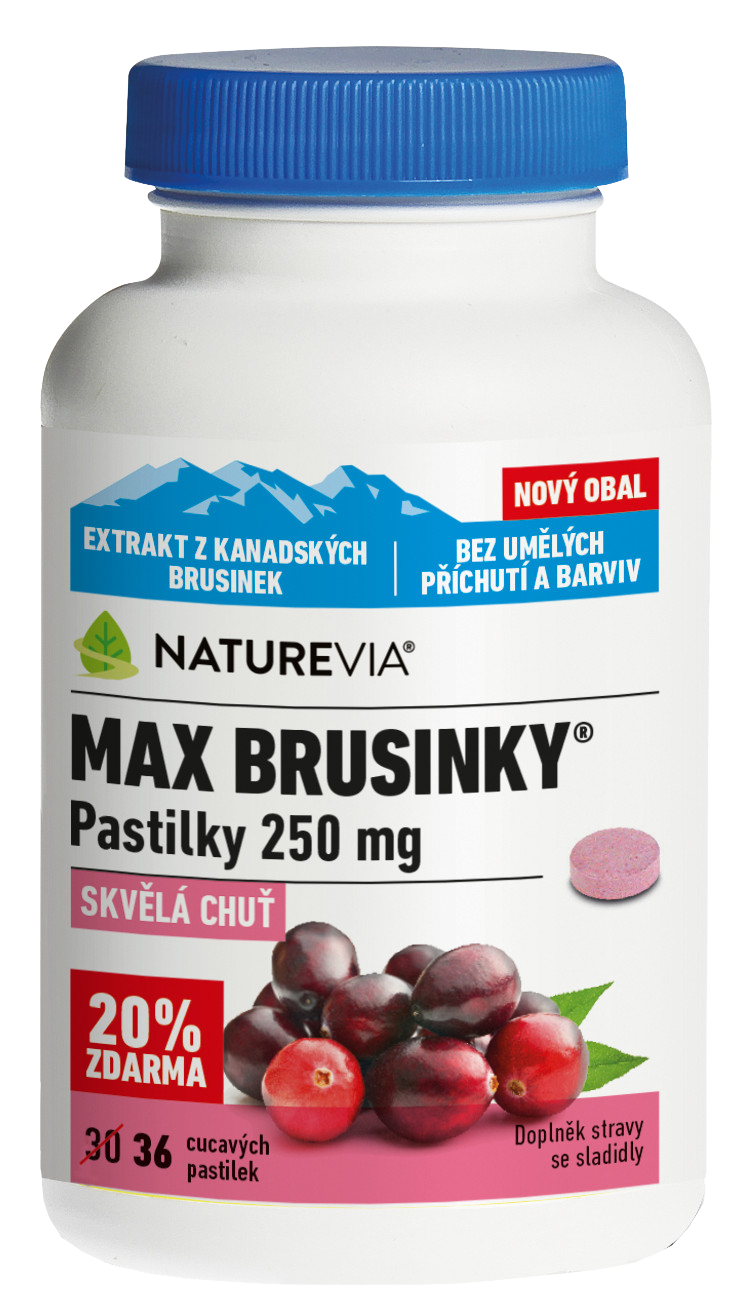 NatureVia Max Brusnice 250mg pastilky na podporu zdravia močových ciest 36 ks kúpite na Pilulka.sk