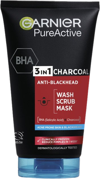 GARNIER Skin Naturals Pure Active 3v1 maska s aktívnym uhlím proti čiernym bodkám, 150 ml