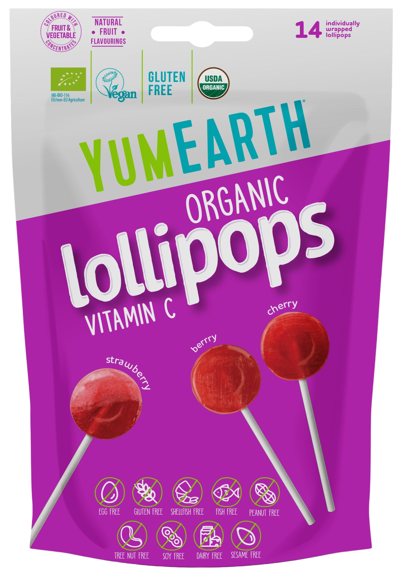 YumEarth BIO ovocné lízanky s vitamínom C 14 ks