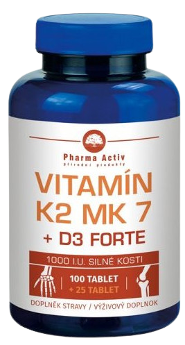 PHARMA ACTIV Vitamín K2 MK7 + D3 FORTE 1000 I.U. 125 tabliet
