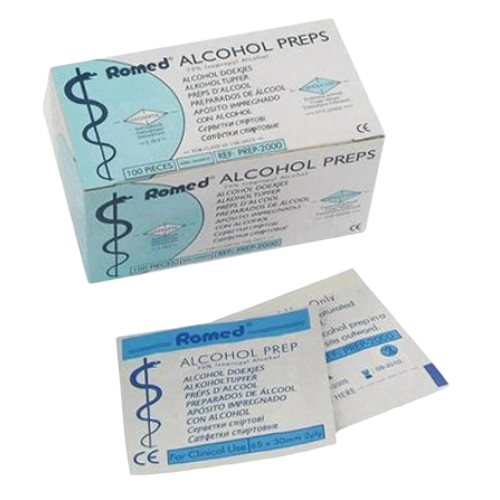 Romed Alkoholové tampóny na dezinfekciu - štvorcové. 100 ks