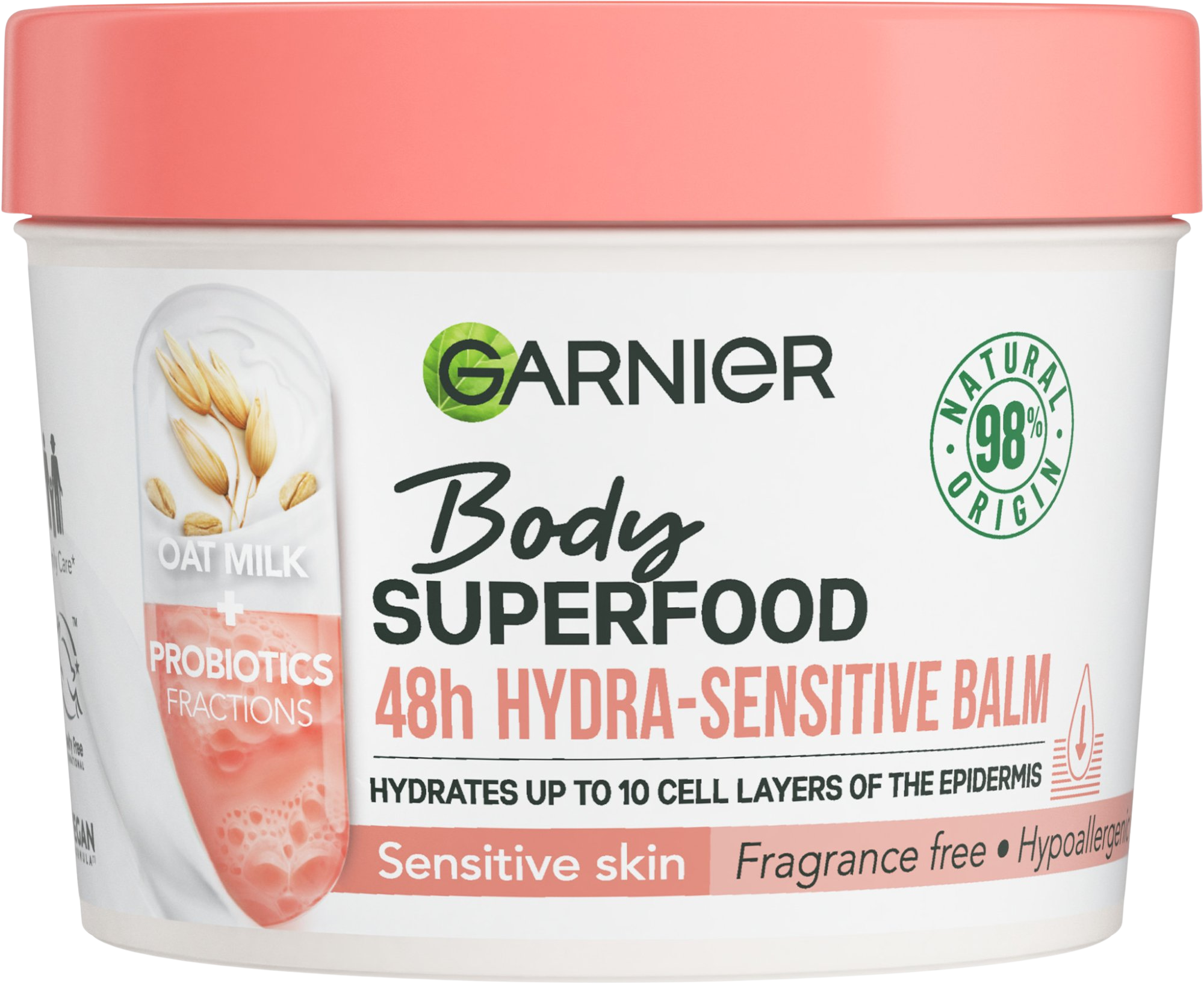 GARNIER Body Superfood hydratačný balzam s ovseným mliekom a probiotickými frakciami na citlivú pokožku, 380 ml