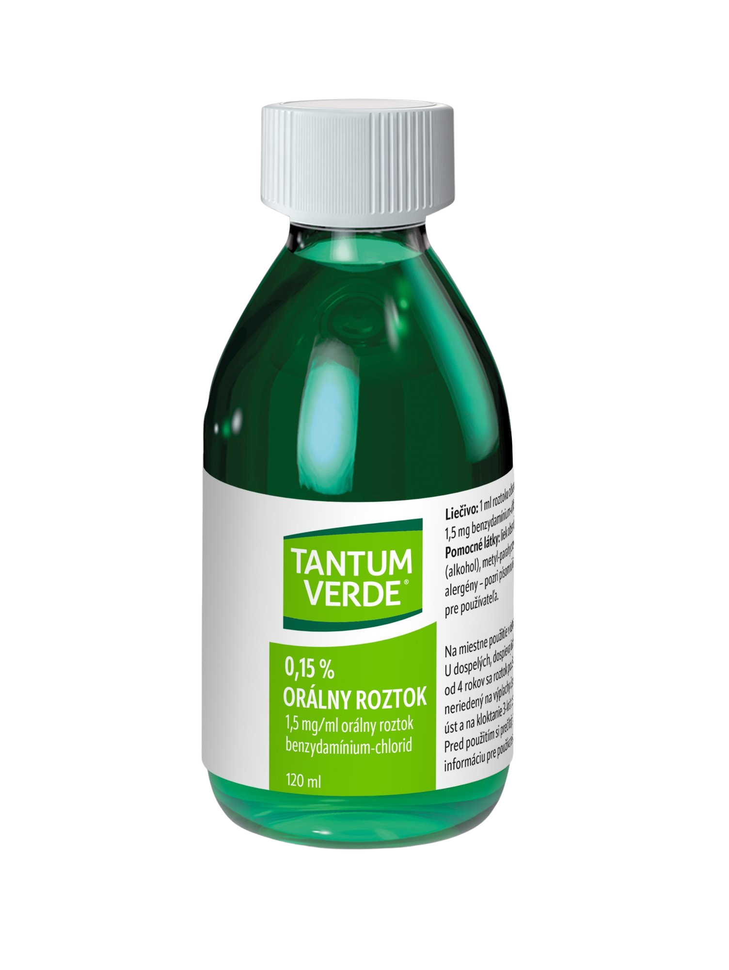 TANTUM VERDE 0,15 % orálny roztok 120 ml kúpite na Pilulka.sk