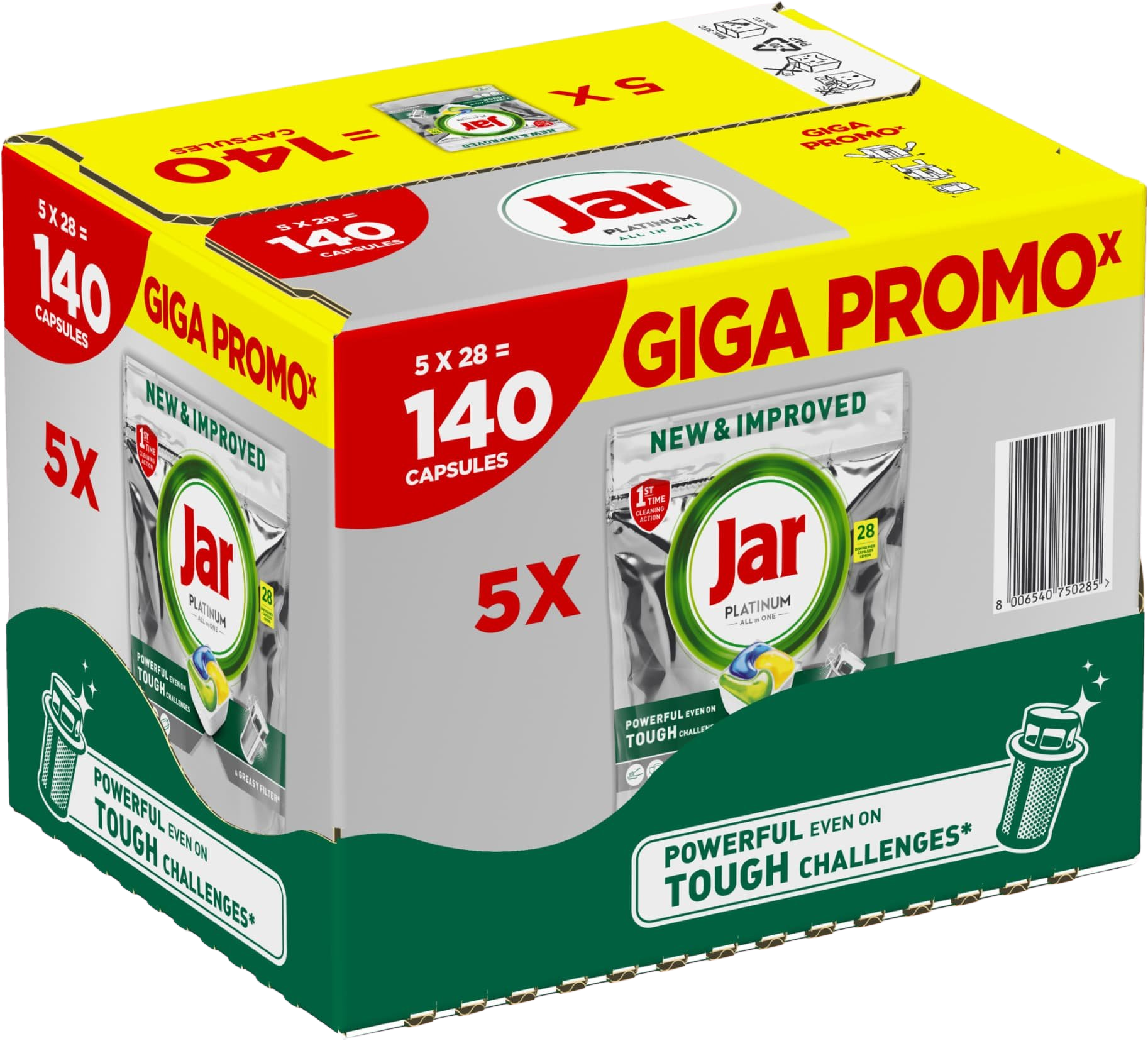 JAR Tablety do umývačky Platinum All-in-One Yellow 5 x 28 ks