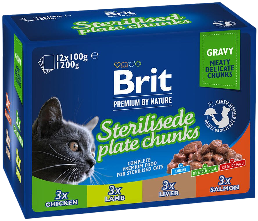 BRIT Premium Cat vrecko Sterilised Plate 12 x 100 g