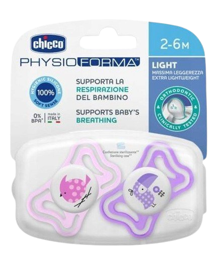 CHICCO Cumlík Physio Light silikónový vtáčik/tukan 2-6m+ 2 ks