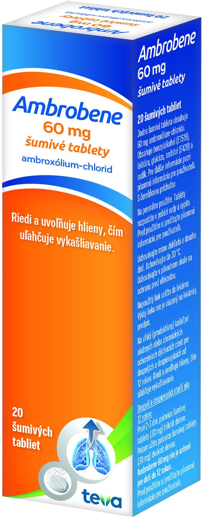 Ambrobene Ambrobene 60 mg šumivé tablety na uľahčenie vykašliavania hlienu z dýchacích ciest a zmiernenie kašľa 20 tbl kúpite na Pilulka.sk