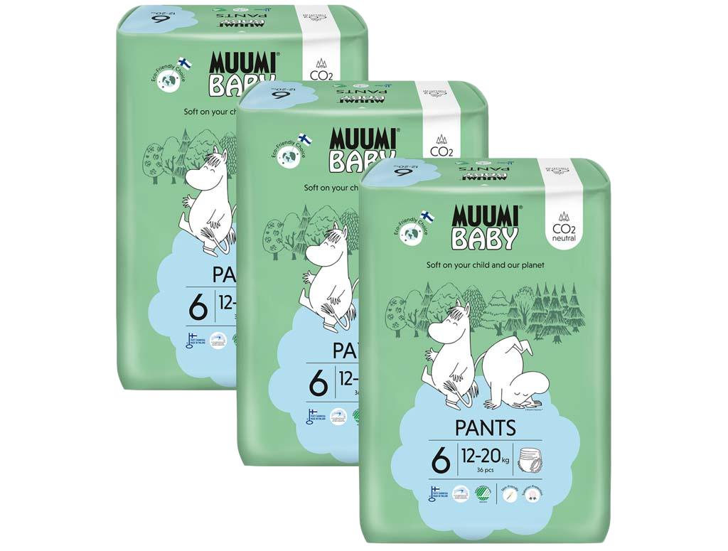 MUUMI BABY Walkers 6 Junior 12-20 kg mesačné balenie nohavičkových eko plienok 108 ks