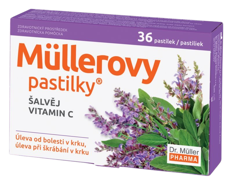 Dr. Müller Müllerovy pastilky® šalvia a vitamín C pastilky pri chrípke a prechladnutí 36 ks