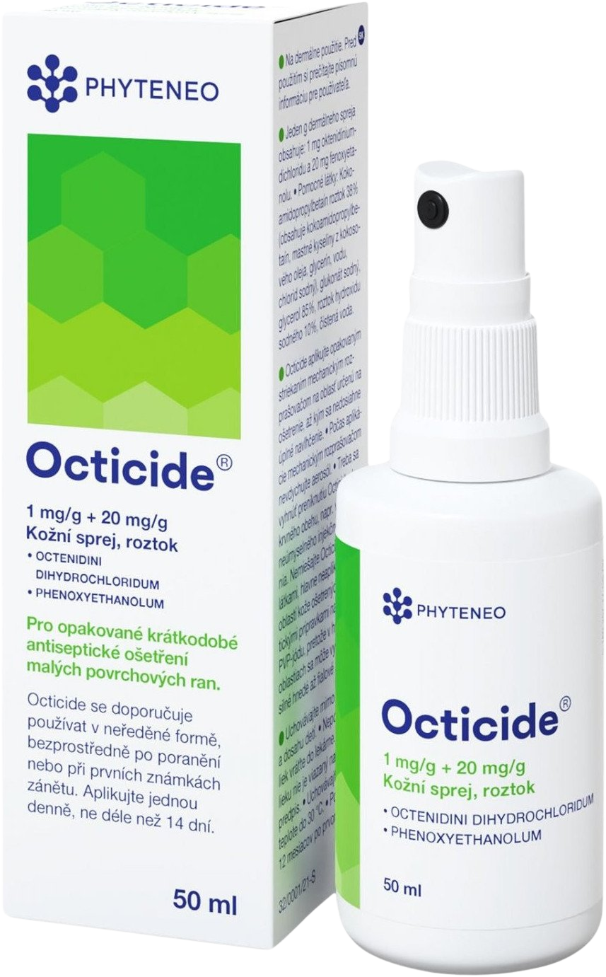 Octicide 1 mg/g + 20 mg/g dermálny roztokový sprej 50 ml