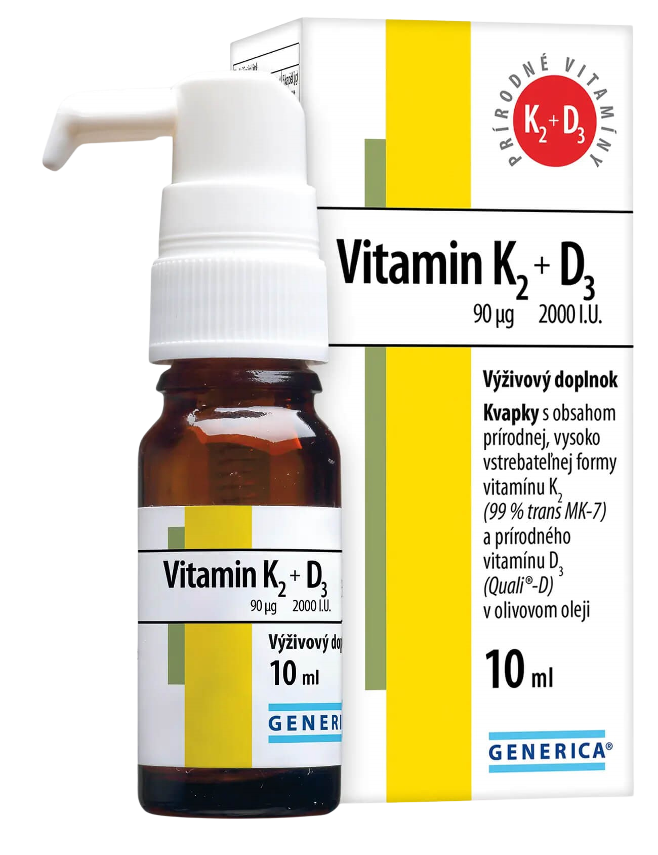 GENERICA Vitamin K2 90 µg + D3 2000 I.U. kvapky 10ml