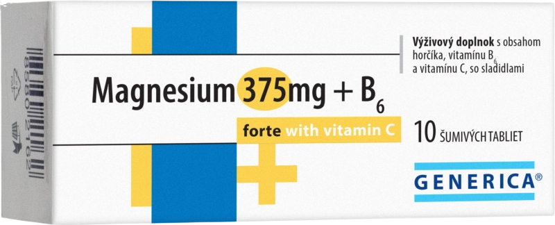 Generica MAGNESIUM 375 mg + B6 forte s vitamínom C 10 šumivých tablet