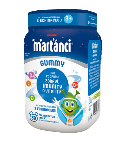 MARŤÁNCI Gummy Echinacea žuvacie mäkké tobolky na podporu imunitného systému príchuť Strawberry, Cherry 50 ks
