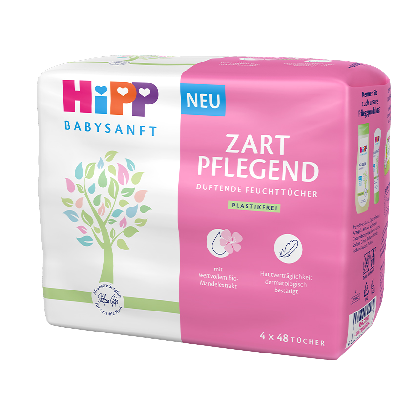 HIPP Babysanft Detské čistiace vlhčené ubrúsky s prírodným výťažkom z mandľového oleja 4 x 48 ks kúpite na Pilulka.sk