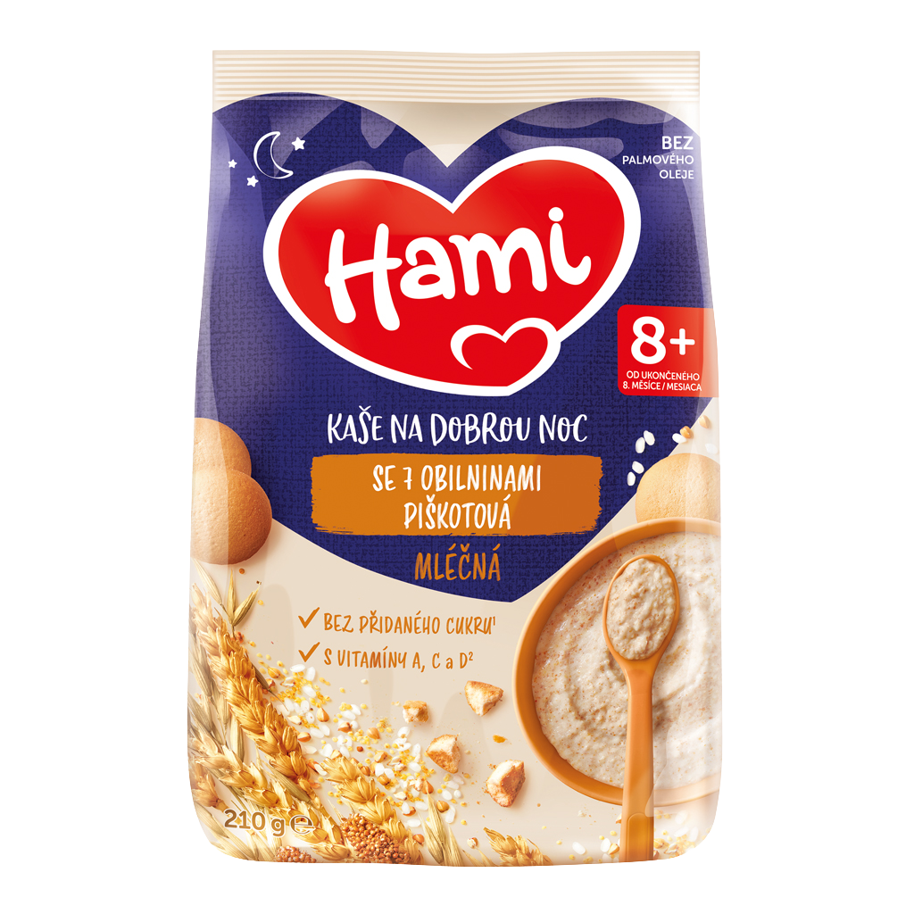 HAMI Mliečna kaša so 7 obilninami piškótová 8m+ 210 g