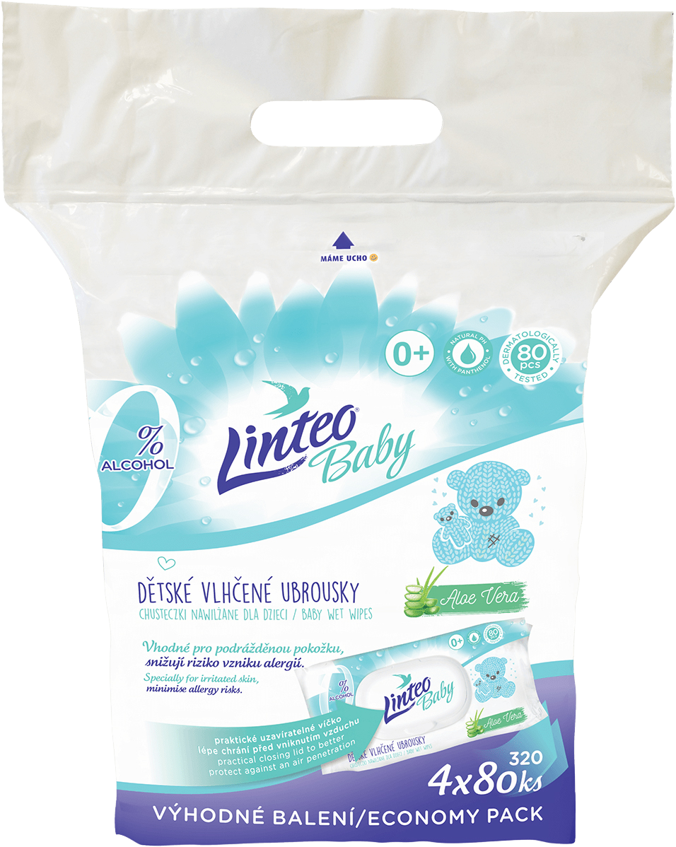 LINTEO Baby Vlhčené obrúsky Aloe Vera 4 x 80 ks