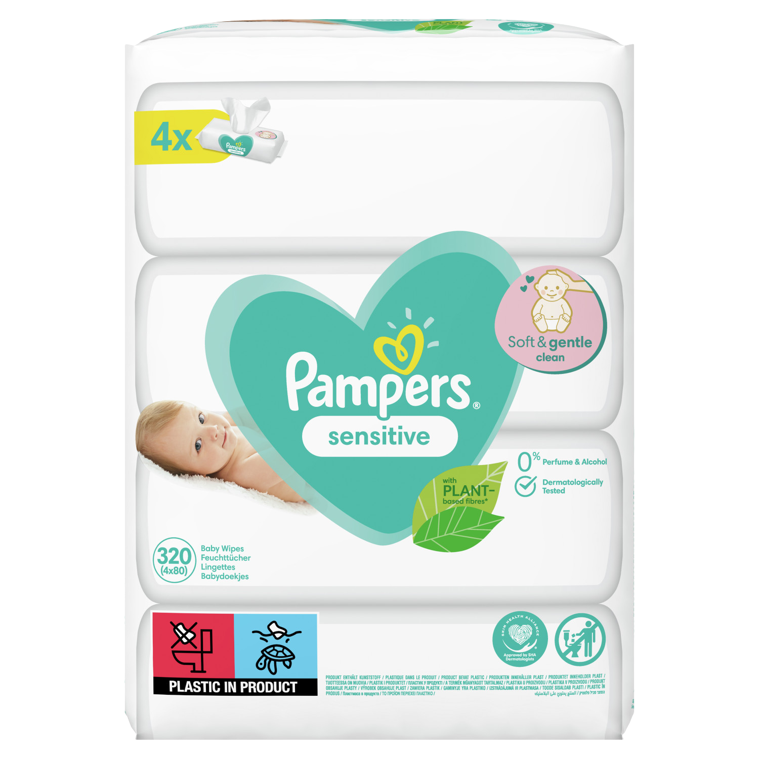 PAMPERS Baby Wipes Sensitive vlhčené obrúsky XXL pack 4x80 ks (320 ks)