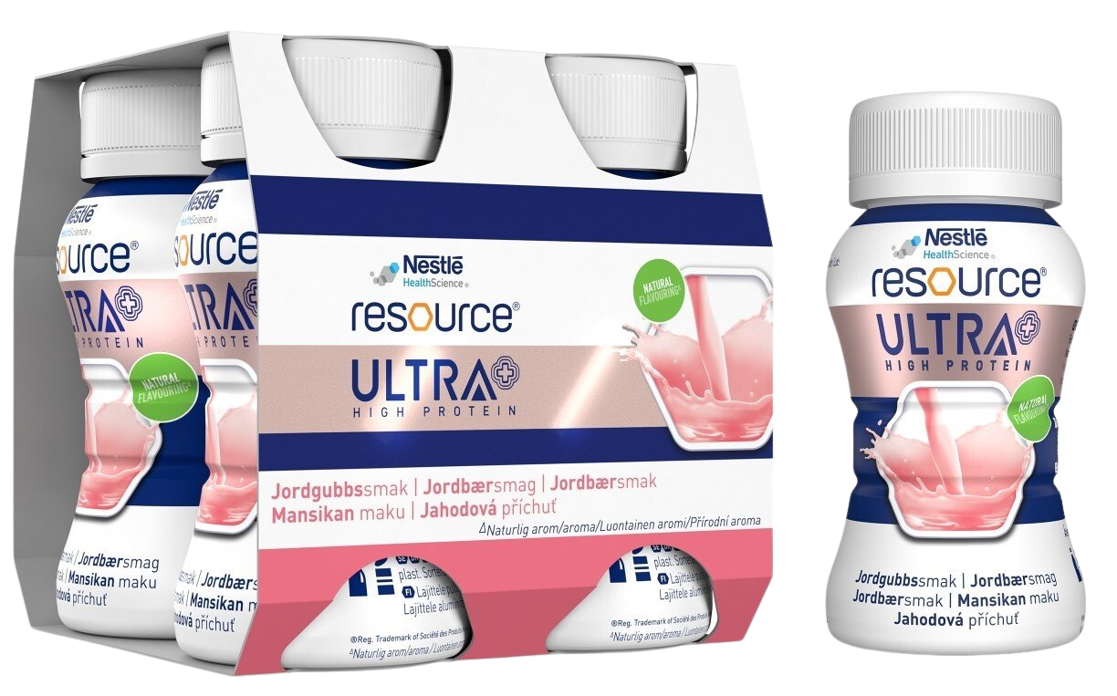 RESOURCE Resource Ultra+HP Jahodová příchuť .por.sol. 4 x 125 ml