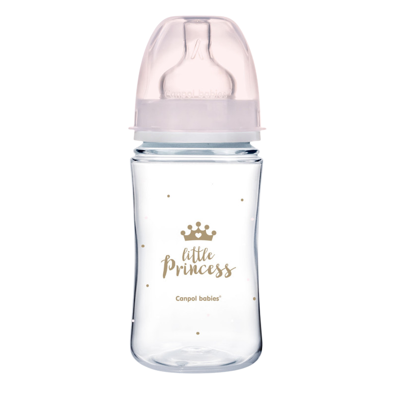Canpol babies Dojčenská antikoliková fľaša široká EasyStart ROYAL BABY ružová 240 ml