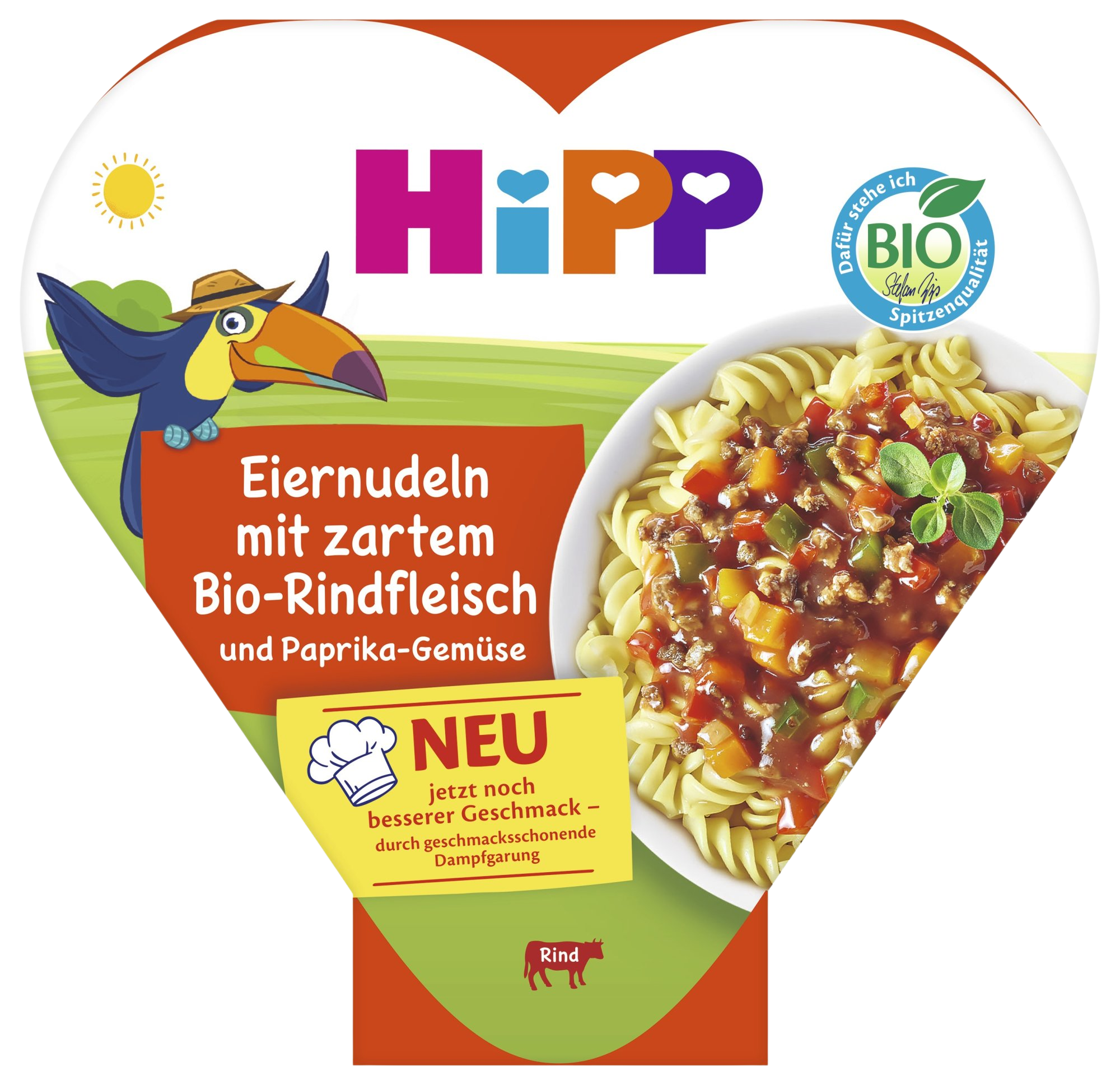 Hipp BIO vaječné rezance so zeleninou a paprikou a jemným BIO hovädzím mäsom detský príkrm 250 g