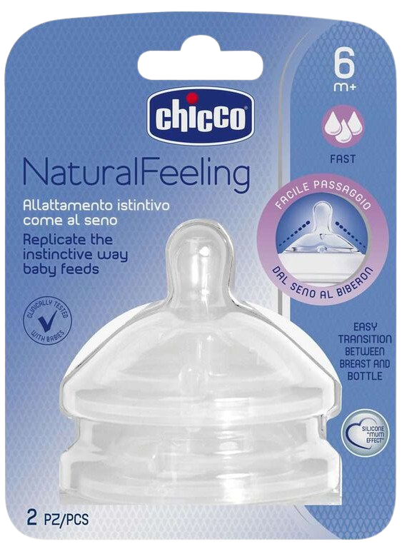CHICCO Cumlík na fľašu Natural Feeling rýchly prietok 6m+ 2 ks