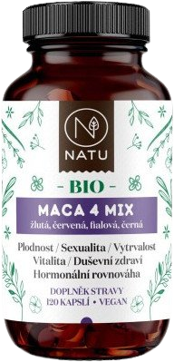 NATU Maca 4 Mix BIO kapsuly na podporu fyzického a duševného zdravia 120 cps
