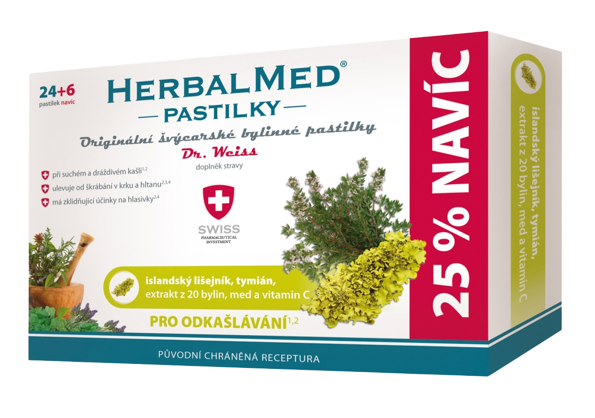 HerbalMed PASTILKY na odkašliavanie - Dr. Weiss 30 pastiliek