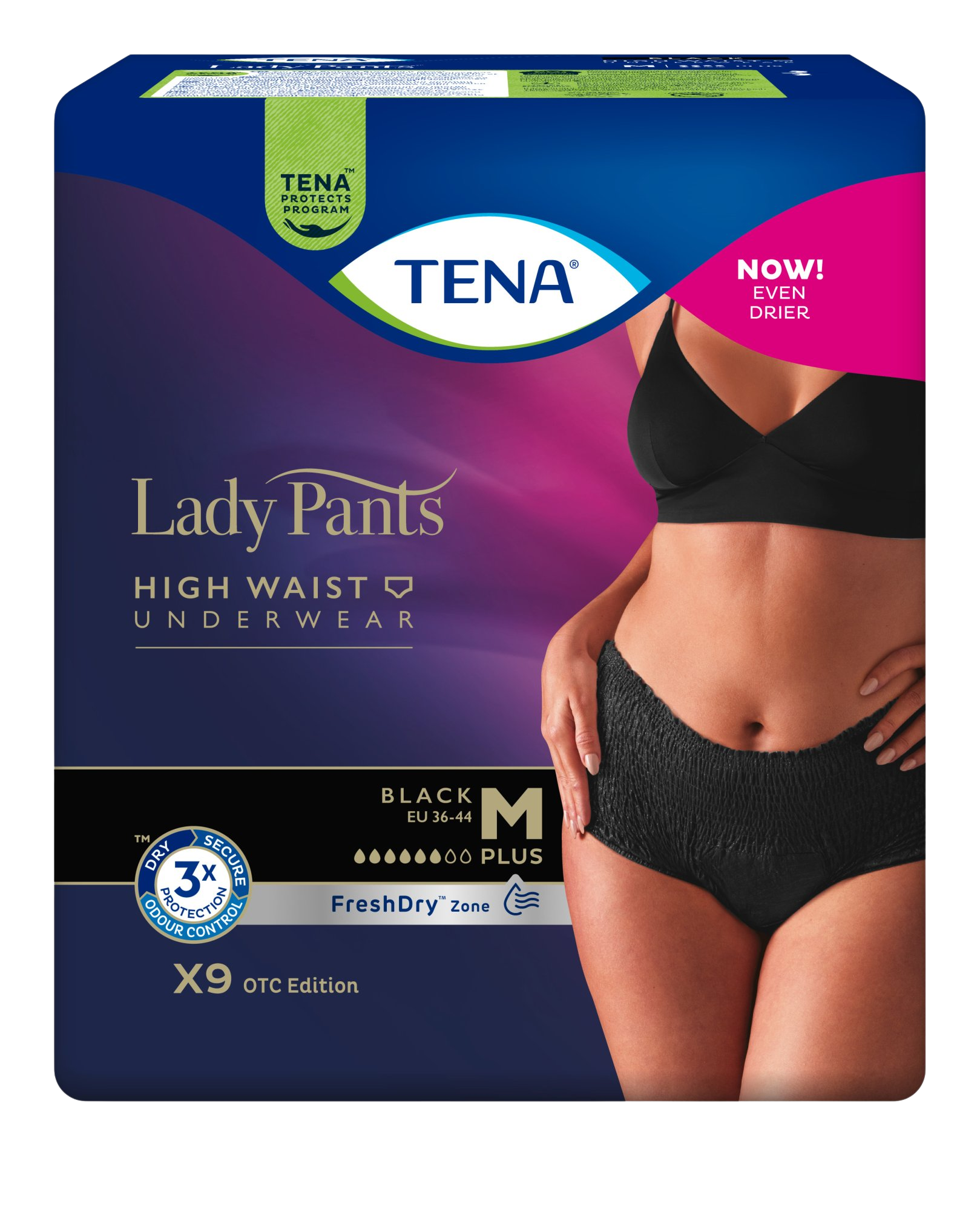 Fotografie TENA Lady Pants Plus Black M inkontinenční kalhotky 9 ks
