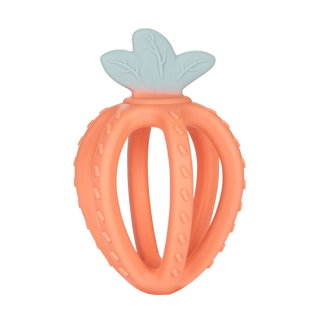 CANPOL BABIES Hryzačka silikónová senzorická 3D - jahoda oranžová