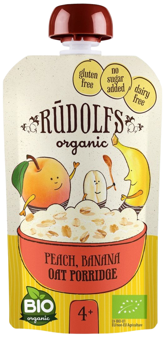 Rudolf’s BIO broskyňa, banán, celozrnná ovsená kaša detský príkrm 110 g kúpite na Pilulka.sk