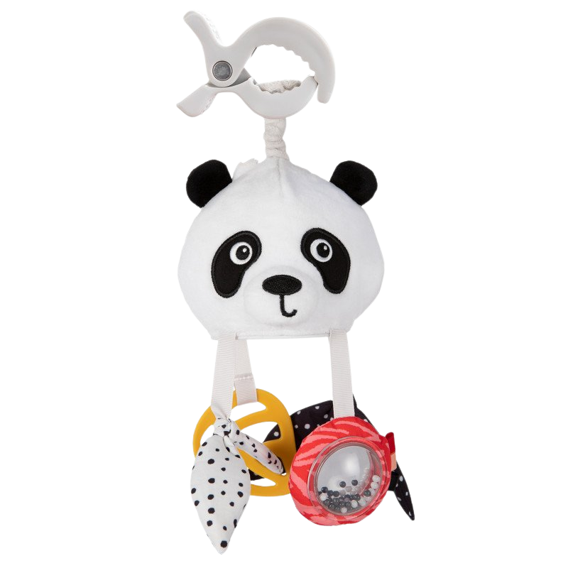 CANPOL BABIES Senzorická závesná cestovná hračka Panda s klipom BabiesBoo