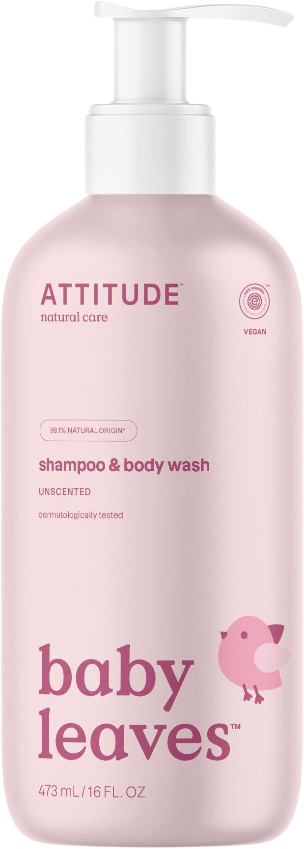 ATTITUDE Detské telové mydlo a šampón (2v1) bez vône Baby leaves 473 ml