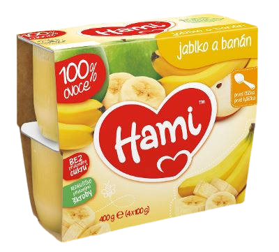 Hami Ovocný príkrm 100% ovocie Jablko a banán prvá lyžička 4 x 100 g