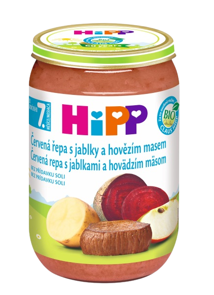 Hipp BIO červená repa s jablkami a hovädzím mäsom detský príkrm 220 g