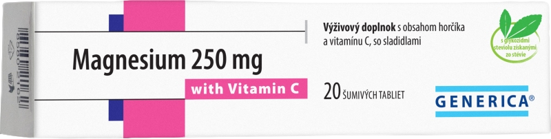 GENERICA MAGNESIUM 250 mg + VITAMIN C 20 šumivých tablet kúpite na Pilulka.sk