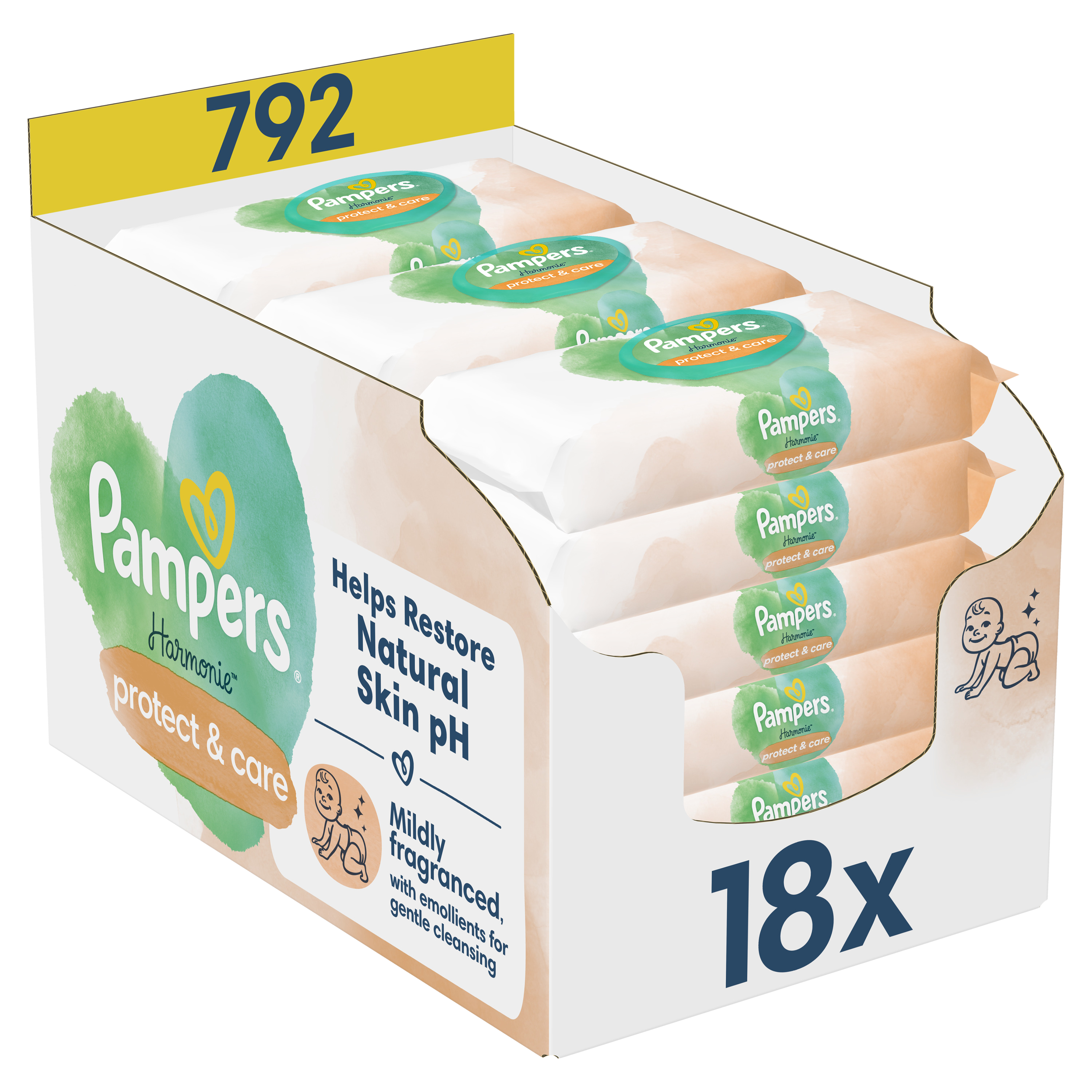 Pampers Harmonie Protect&Care vlhčené ubrousky 18x44 ks koupíte na Pilulka.cz