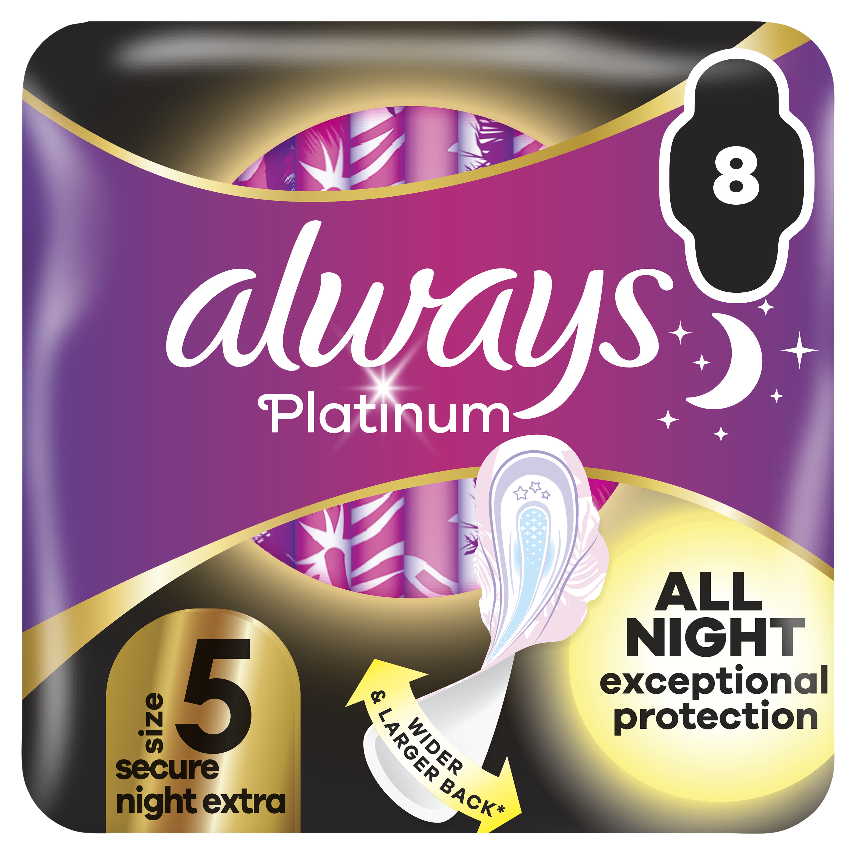 Always Platinum Secure Night Extra hygienické vložky 8 ks