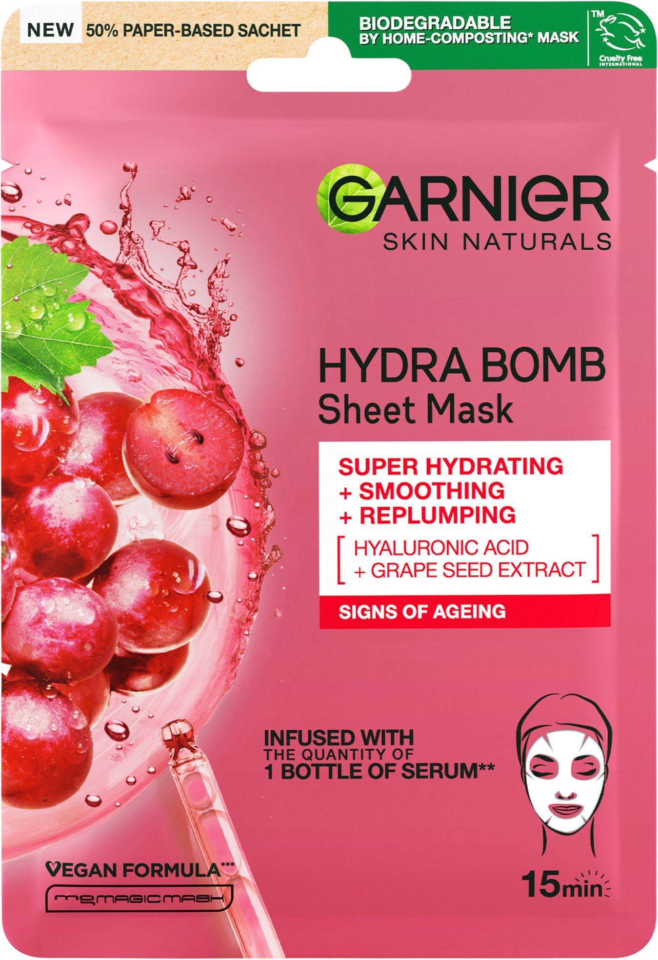 GARNIER Skin Naturals Vyhladzujúca a vyplňujúca textilná maska s výťažkom z hrozna 28 g